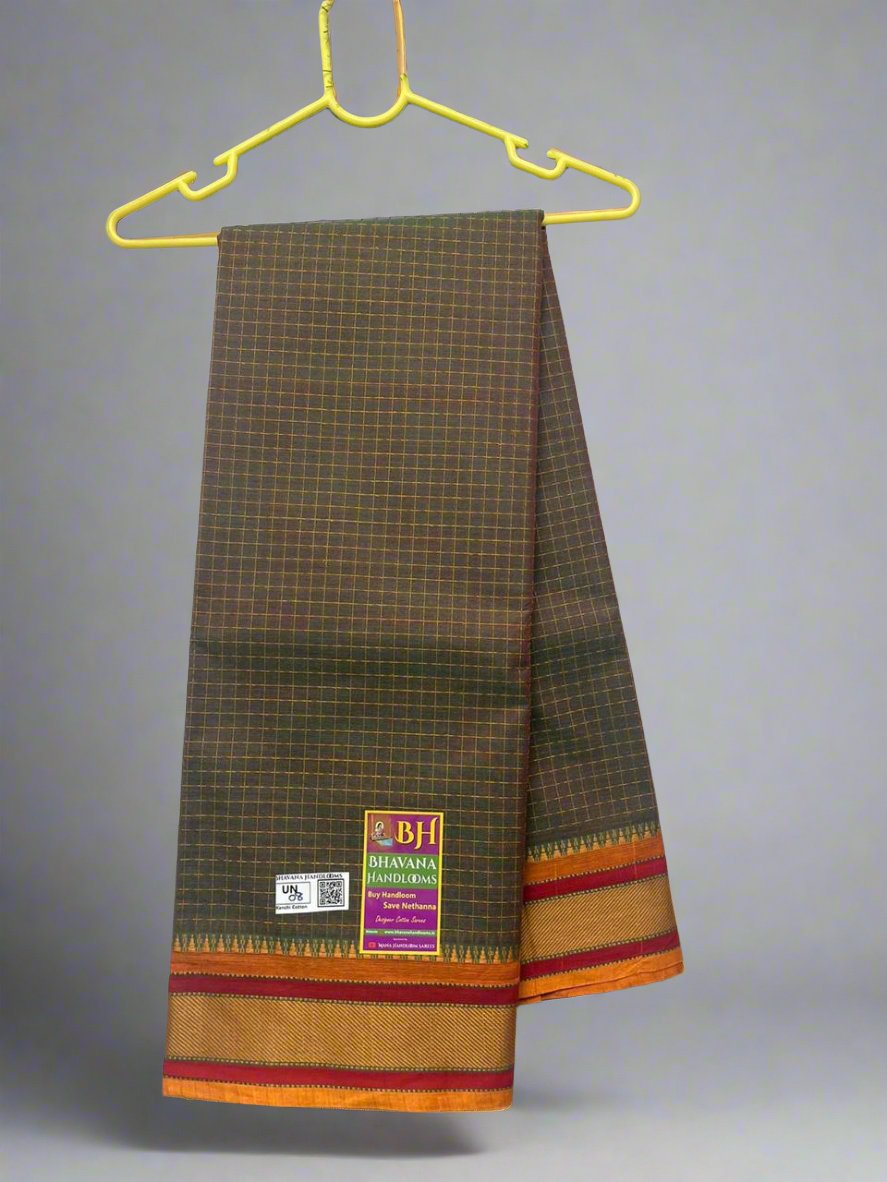 Kanchi Cotton Saree With Rust Colour