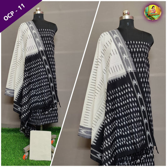 Handloom Single Ikkat Pochampally Dress Material White and Black Colour