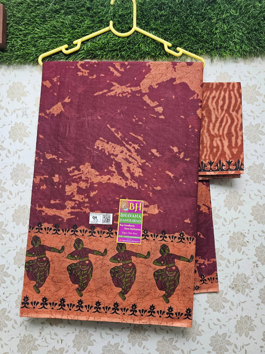 Gollabama Printed Cotton Saree With Maroon Color