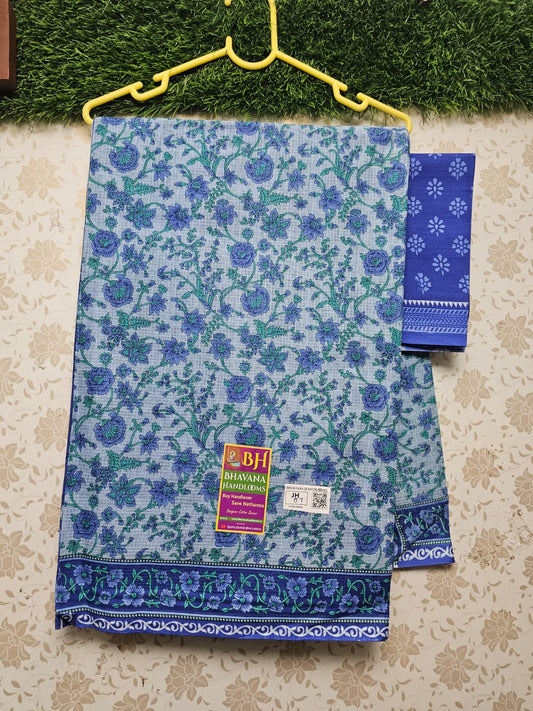 Printed Cotton Saree With Blue Colour