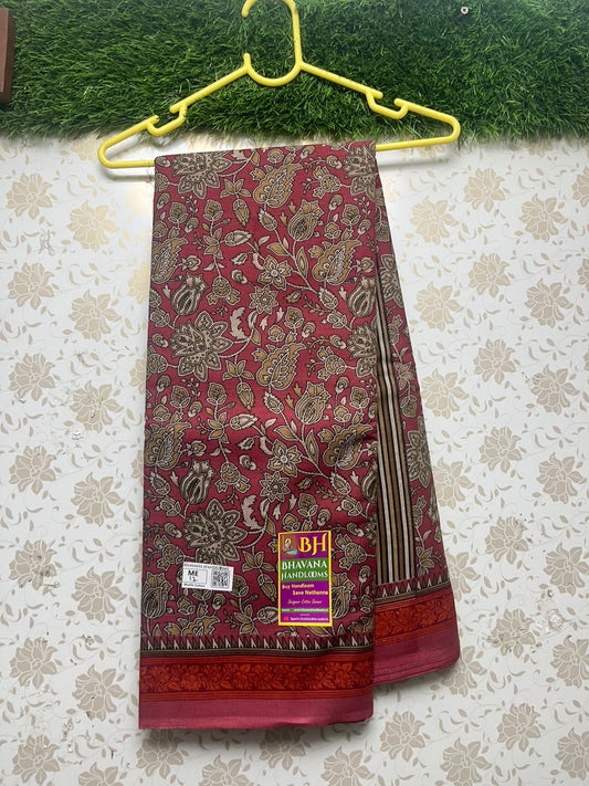 Meena Muslin Silk Printed Saree With Dark Red Color