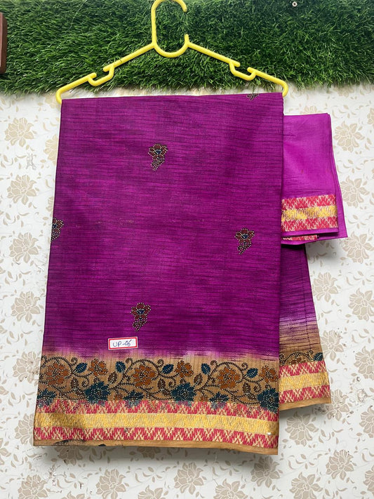 Premium Thread Border 120 Count Digital Printed Saree with Pink Color