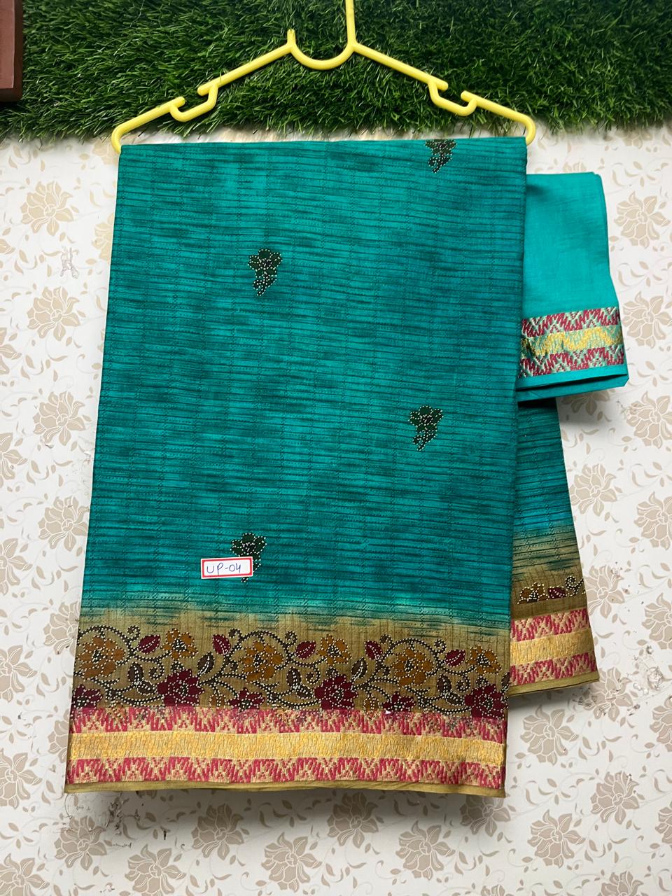 Premium Thread Border 120 Count Digital Printed Saree with Green Color