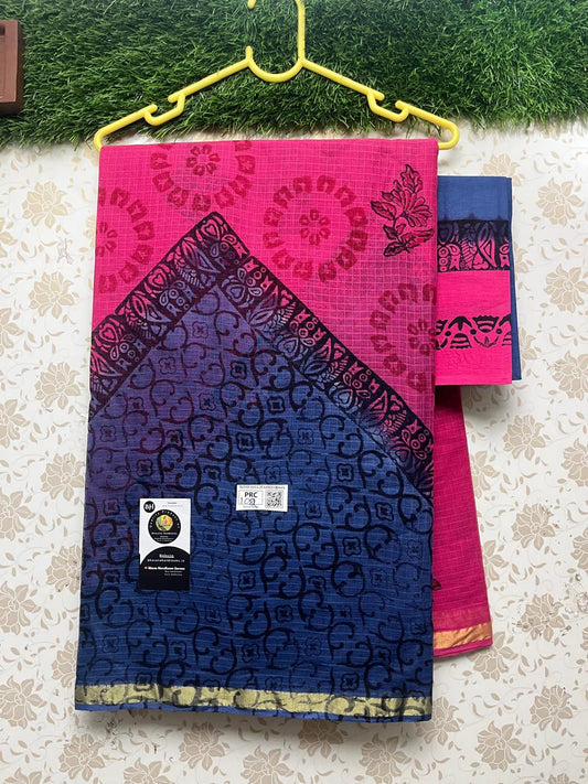 Munga Kota Cotton Temple Border Saree with Violet and Pink Colour