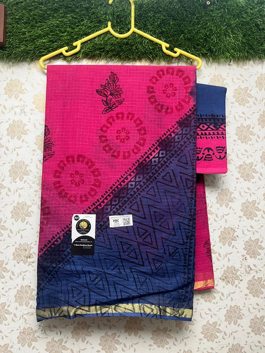 Munga Kota Cotton Temple Border Saree with Violet and Pink Colour