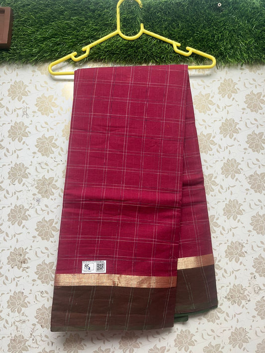 Handloom Wooven Daily Wear Cotton Saree with Red Color