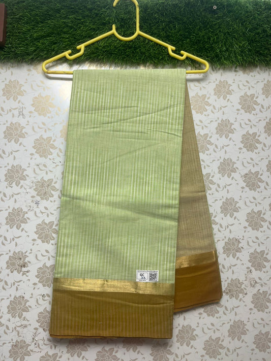 Handloom Wooven Daily Wear Cotton Saree with Pista Green Color With Check's Pattern