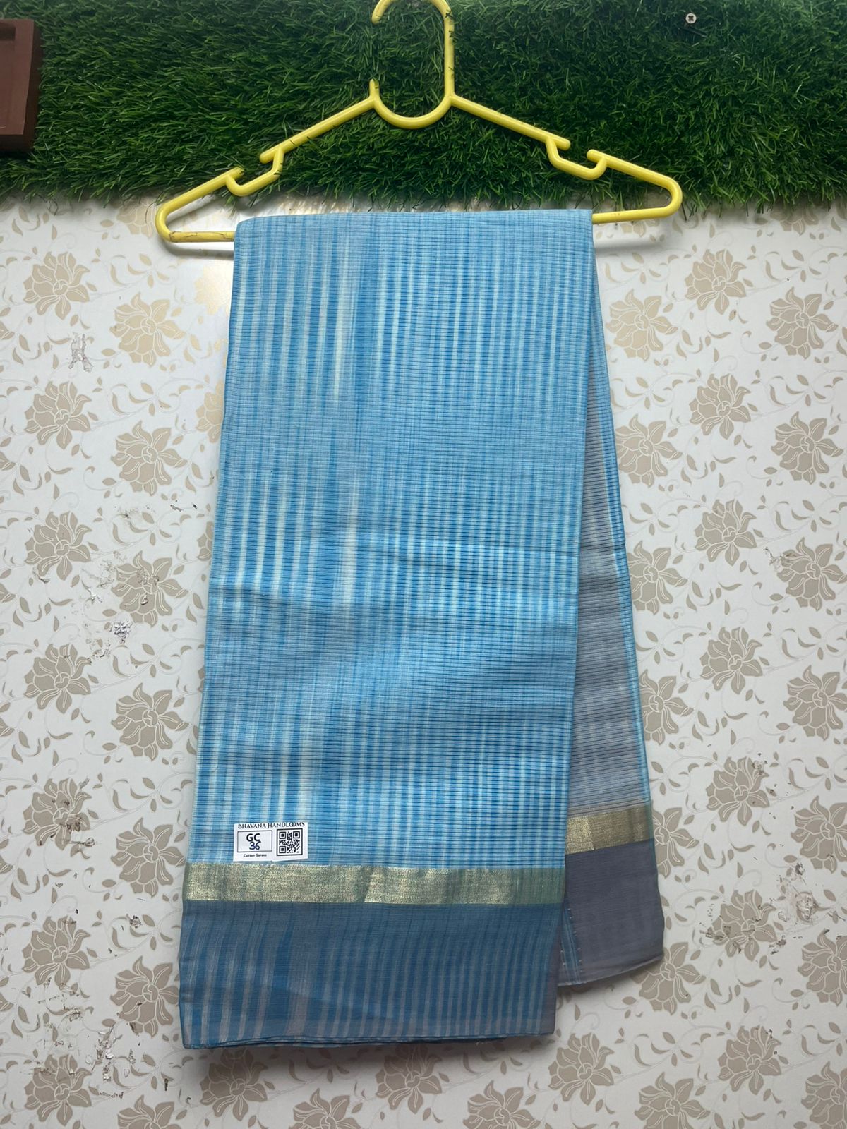 Handloom Wooven Daily Wear Cotton Saree with Sky Blue Color