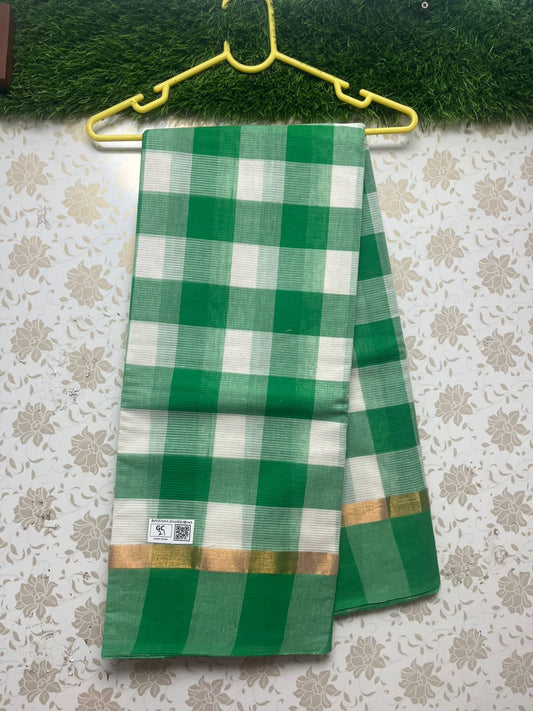 Handloom Wooven Daily Wear Cotton Saree with Green Color With Check's Pattern