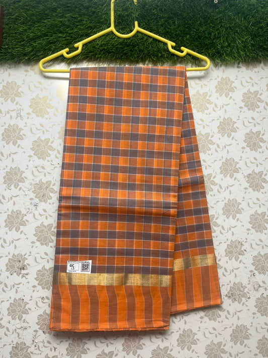 Handloom Wooven Daily Wear Cotton Saree With Check's Pattern