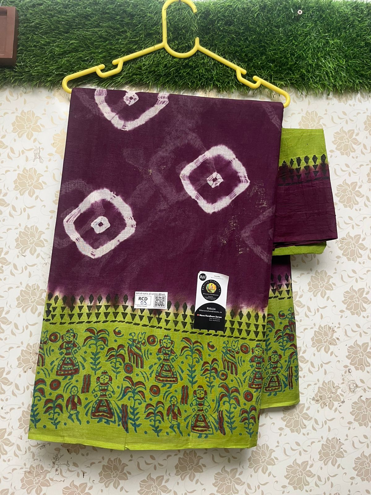 Bandini Printed Cotton Saree With Grape Color