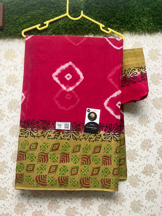 Bandini Printed Cotton Saree With Red Color