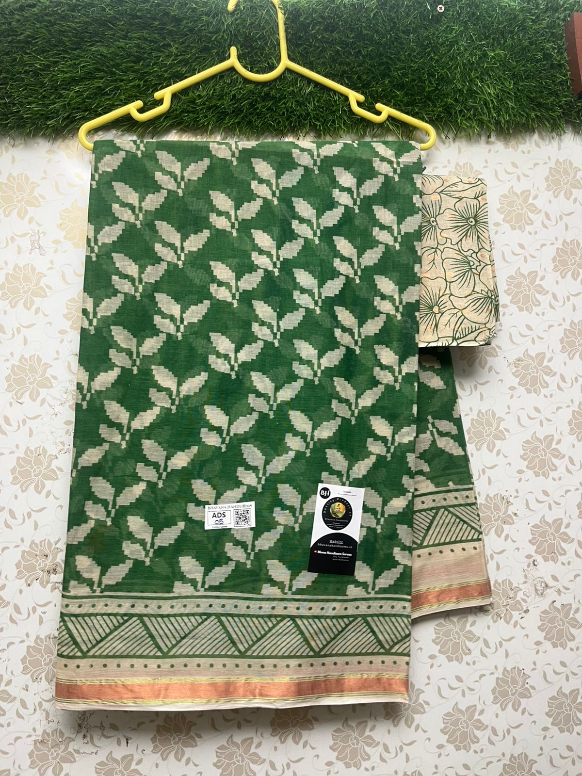 Printed Cotton Saree With Green Color