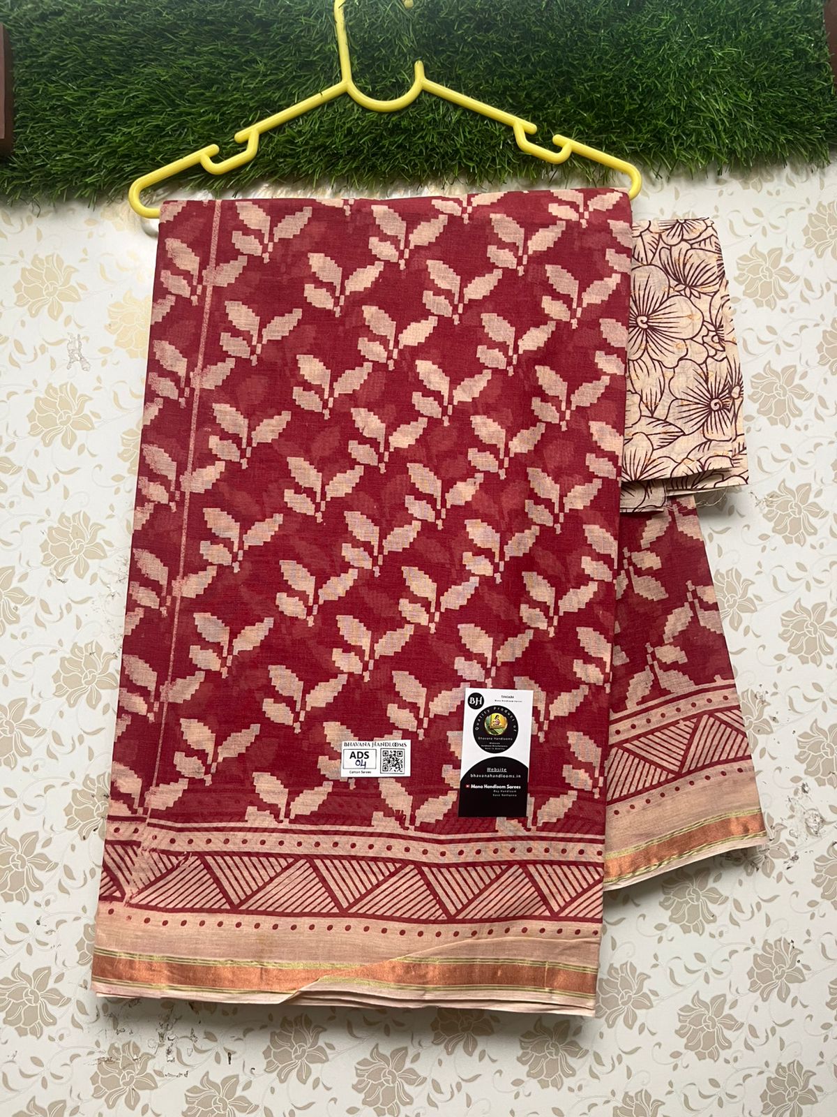 Printed Cotton Saree With Royal Red Color